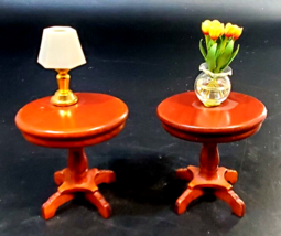 2 Vintage Doll House Furniture - Round Wooden Pedestal Center Post Table - £23.18 GBP