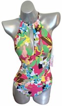 Anne Cole One Piece Womens Swimsuit Size 6 Pink Green Floral Keyhole Cut... - £54.27 GBP