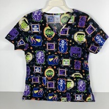 Scrubs Halloween Scrub Top Black Purple Green Vampire Skeleton Witch Monster Boo - £17.50 GBP