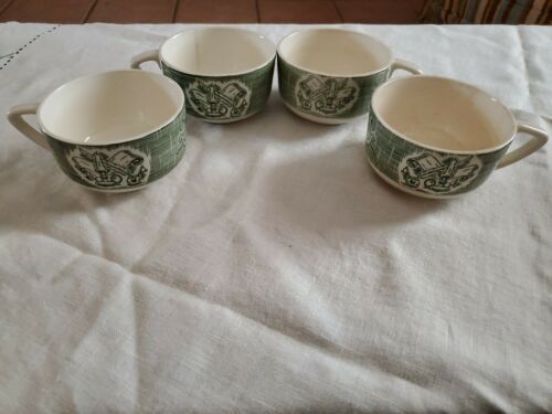 Primary image for Old curiosity shop royal china 4 Coffee Cups Transfer Wear 1950s 1960s Green