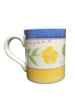 Gibson Designs BELLA Mug 12 oz Coffee Tea Cup Blue Yellow Flowers and Trims - £8.60 GBP