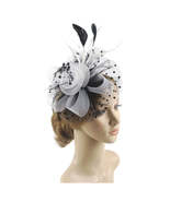 Women Flower Mesh Feather Fascinators Hat Headband and Clip tea Party He... - £9.59 GBP