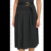 $275 nwt DONNA KARAN lattice lace belted skirt 12 black rustic chic midi Large - £48.83 GBP