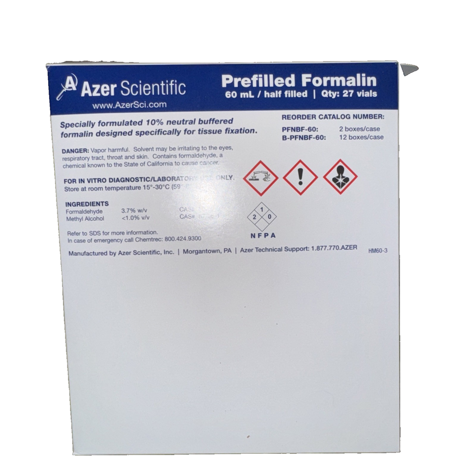 Prefilled Formalin  60 ML/ Half Filled 51 Total Vials - $32.99