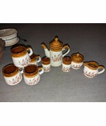 Vintage Brown and Tan Ceramic 11 Piece Coffee Tea Set Wheat Pattern Exce... - $1,316.98 MXN