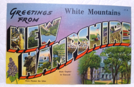 Greetings From White Mountains New Hampshire Large Letter Postcard Linen Vintage - £10.65 GBP