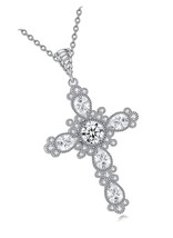Sterling Silver Cross Necklace for Women Girls Cubic - $135.53