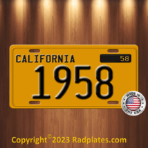Vintage Replica 1950s yellow 1958 California Aluminum License Plate Tag - £15.55 GBP