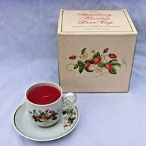 1978 AVON STRAWBERRY PORCELAIN DEMI CUP &amp; SAUCER   w CANDLE UNUSED IN BOX - £11.65 GBP