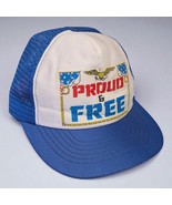 VTG Trucker Hat Snapback Proud &amp; Free 70s 80s Blue USA Mesh Cap Eagle Am... - $1,484.57 MXN