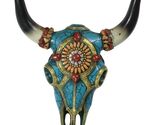 Southwest Steer Bison Cow Aztec Sun Gold And Turquoise Mosaic Skull Wall... - $35.99