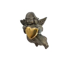 VTG Christmas Angel Pewter Girl Holding Gold Tone Heart Pin Brooch 1.25”... - $13.20