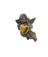 VTG Christmas Angel Pewter Girl Holding Gold Tone Heart Pin Brooch 1.25”... - £10.38 GBP