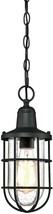 Outdoor Hanging Pendant Light Fixture Industrial Black Porch Seeded Glass Metal - £41.76 GBP