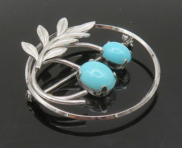 VAN DELL 925 Sterling Silver - Vintage Turquoise Floral Brooch Pin - BP9341 - £32.63 GBP