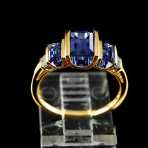 2.5Ct Baguette Cut Blue Sapphire &amp; Diamond Engagement Ring 14K Yellow Gold Over - £74.73 GBP