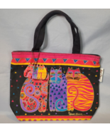 Laurel Burch Colorful Cats Sun N Sand Painted Canvas Bag Tote w/ Wood Or... - £19.32 GBP