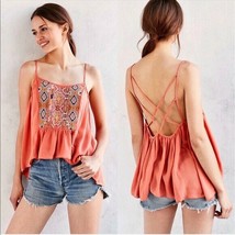 Ecote Urban Outfitters Embroidered Tribal Folk Hippy Boho Cami Tank Top Peach - £15.95 GBP
