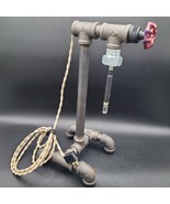 Industrial Gray Steel Pipe Steampunk Table Desk Bottle Red Faucet Lamp - $31.67