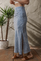 Sky Blue Boho Floral High Waist Side Split Long Skirt - $330.52 MXN