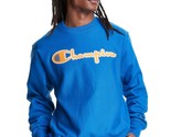 Champion Mens Reverse Weave Crew Script Logo Applique Sweatshirt Blue-Large - £32.04 GBP