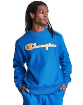 Champion Mens Reverse Weave Crew Script Logo Applique Sweatshirt Blue-Large - £31.84 GBP