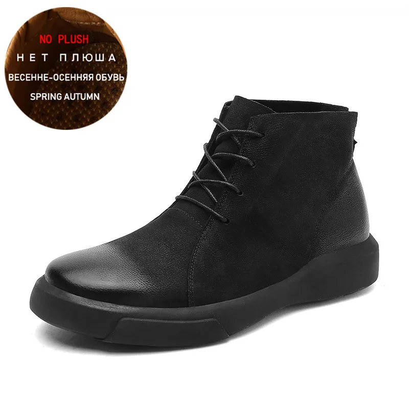 Winter Men Ankle Boots Leather Warm Plush Work Shoes Mens Snow Boots Fashion Out - £49.70 GBP