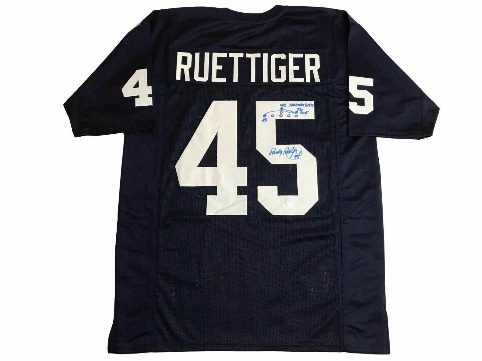 Primary image for Rudy Ruettiger Signed Notre Dame Jersey w/ Hand Drawn "Sack Play" JSA COA