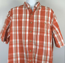 Duluth Trading Co Long Sleeve Button Up Shirt Mens 2XLT Orange Plaid Check - $27.67