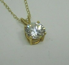 14K Yellow Gold 16&quot; Chain And Pendant Necklace With Cl EAN Solitaire Cz In Bezel - £97.89 GBP