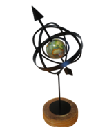 Vintage 22&quot;T Armillary Metal Globe Sphere Sculpture Figurine Wood Base - £47.47 GBP
