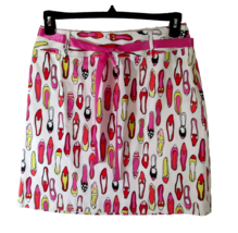 City Silk Skirt Womens Size 10P Shoe Themed Pink Ribbon Belted Fashion White - £7.90 GBP
