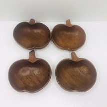 Vintage Globe Teakwood Teak Apple Shaped 6” Bowls Lot Of 4 Handmade MCM - £31.08 GBP