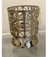 Bath Body Works Scroll Oval Pedestal Silver Three Wick Candle Holder Whi... - €12,67 EUR