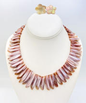 Artisan Mother Of Pearl Statement Collar Necklace Flower Earrings - £63.30 GBP