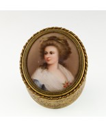 Victorian Ormolu Hand-Painted Porcelain Portrait Trinket Box Gorgeous - $734.53