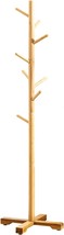 Wooden Coat Rack Stand With 8 Hooks Hall Tree Coat Hanger Freestanding, Nature - £25.38 GBP