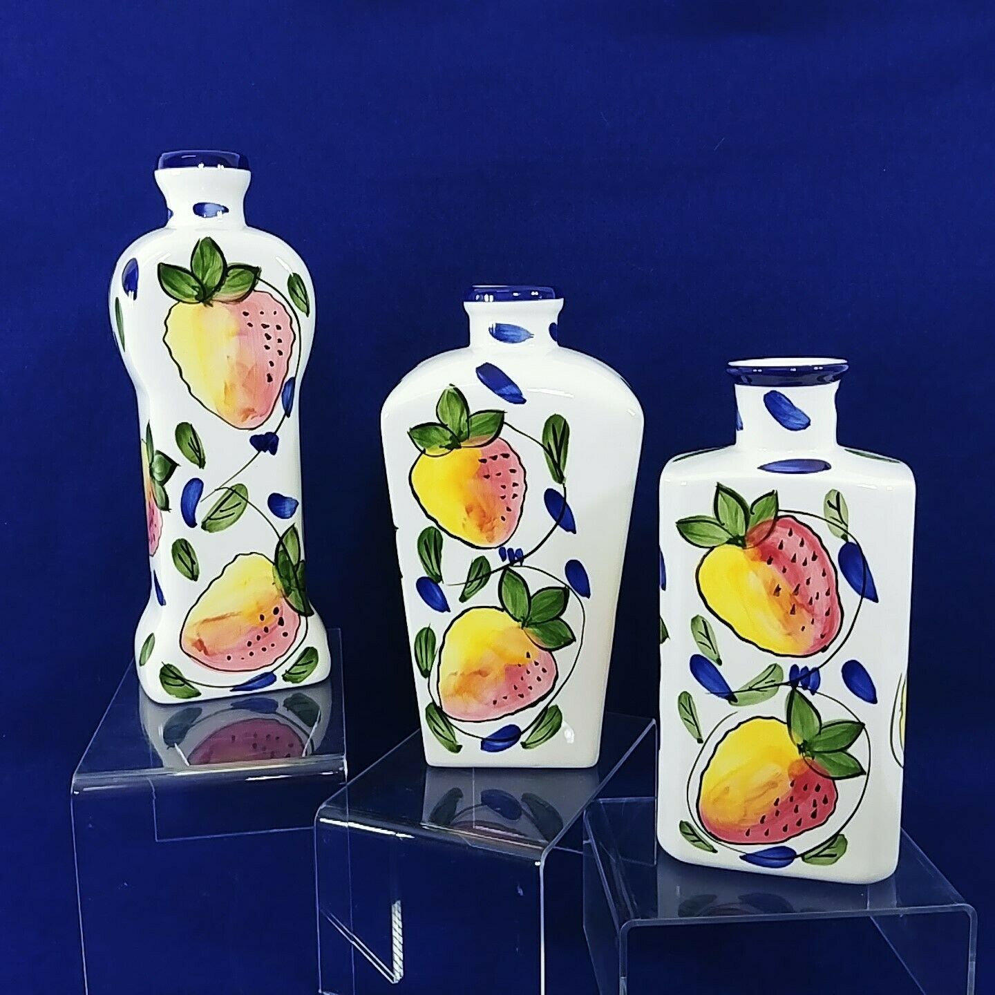 Vases Decorative Bottles Decanters BIA Cordon Bleu Strawberry Design Set of 3 - $31.64