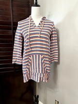 Hobie Girls Tunic Top Orange Blue Stripe Long Sleeve Cotton Blend Hooded 12 - £14.90 GBP