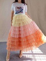 Pink-yellow Layered Tulle Maxi Skirt Women Plus Size Long Tulle Skirt image 8