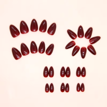 24Pcs Mid-length Press on False Nails Wearable Full Cover Nail Tips Wine... - £7.55 GBP