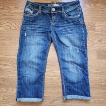 Hydraulic Distressed Denim Capri Jeans Juniors Size 5/6 Embroidered Pockets - £14.93 GBP