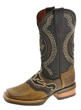 Mens Western Cowboy Boots Honey Brown Overlay Two Tone Square Toe Botas ... - £83.12 GBP