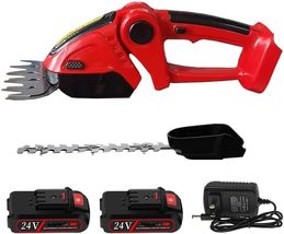 2 in 1 Cordless Hedge Trimmer w/ 2X Rechargeable Battery &amp; Charger, 24V ... - £35.19 GBP