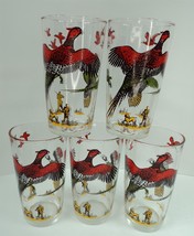 Vintage Hazel Atlas Ring-Necked Pheasant Hunting 5&quot; Glasses - Lot of 5 - £19.32 GBP