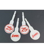 Vintage Lance Crackers plastic price tag hangers 25 Cents red &amp; white zi... - £18.68 GBP