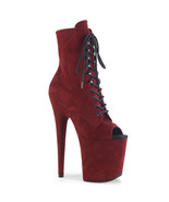 FINAL SALE PLEASER 8&quot; Heel Burgundy Platform Peep Toe Faux Suede Ankle B... - $103.87 CAD