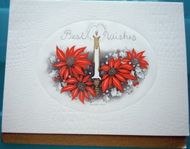Vintage Genuine Steel Engraved Candle Poinsettia Christmas Card - $6.99