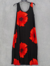 Jostar Sleeveless Slinky Tank Dress Sz M Black W Red Hibiscus Poly Spandex Knit - £31.46 GBP