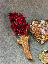 Lot of Ornate Goldtone Heart w Clear Rhinestone Accents Red Metal Bouquet of - £14.54 GBP